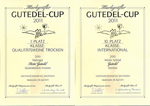 Siegerweine der Haltinger Winzer beim Gutedel-Cup 2011